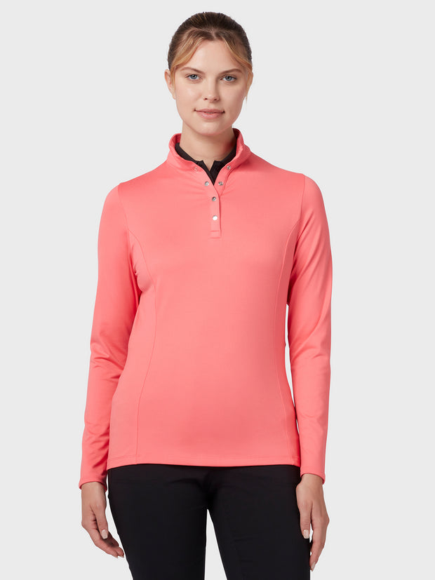 Womens Thermal Longsleeve Fleece Back Jersey Polo In Coral Paradise