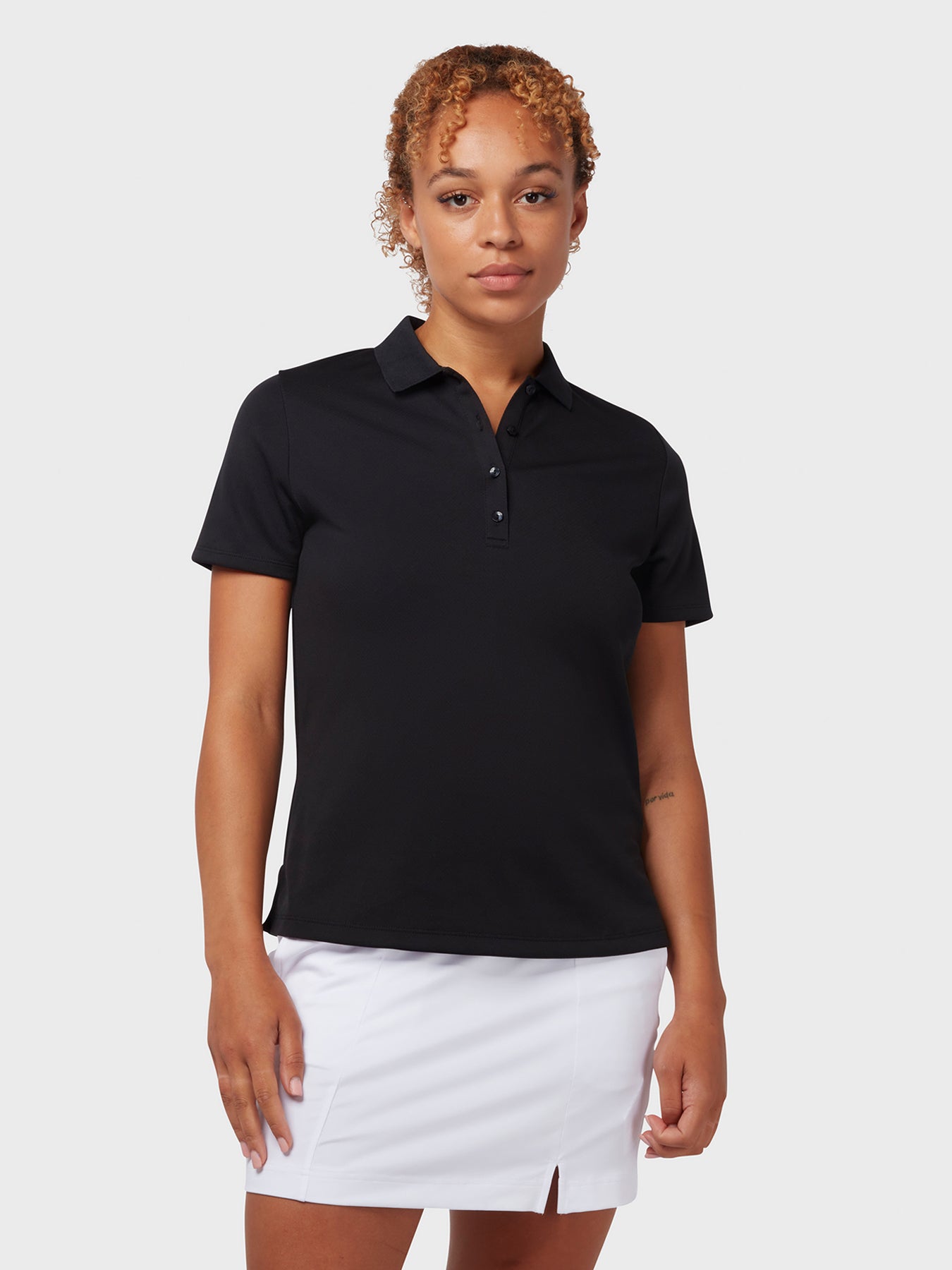 View Swing Tech Womens Polo In Caviar Caviar S information