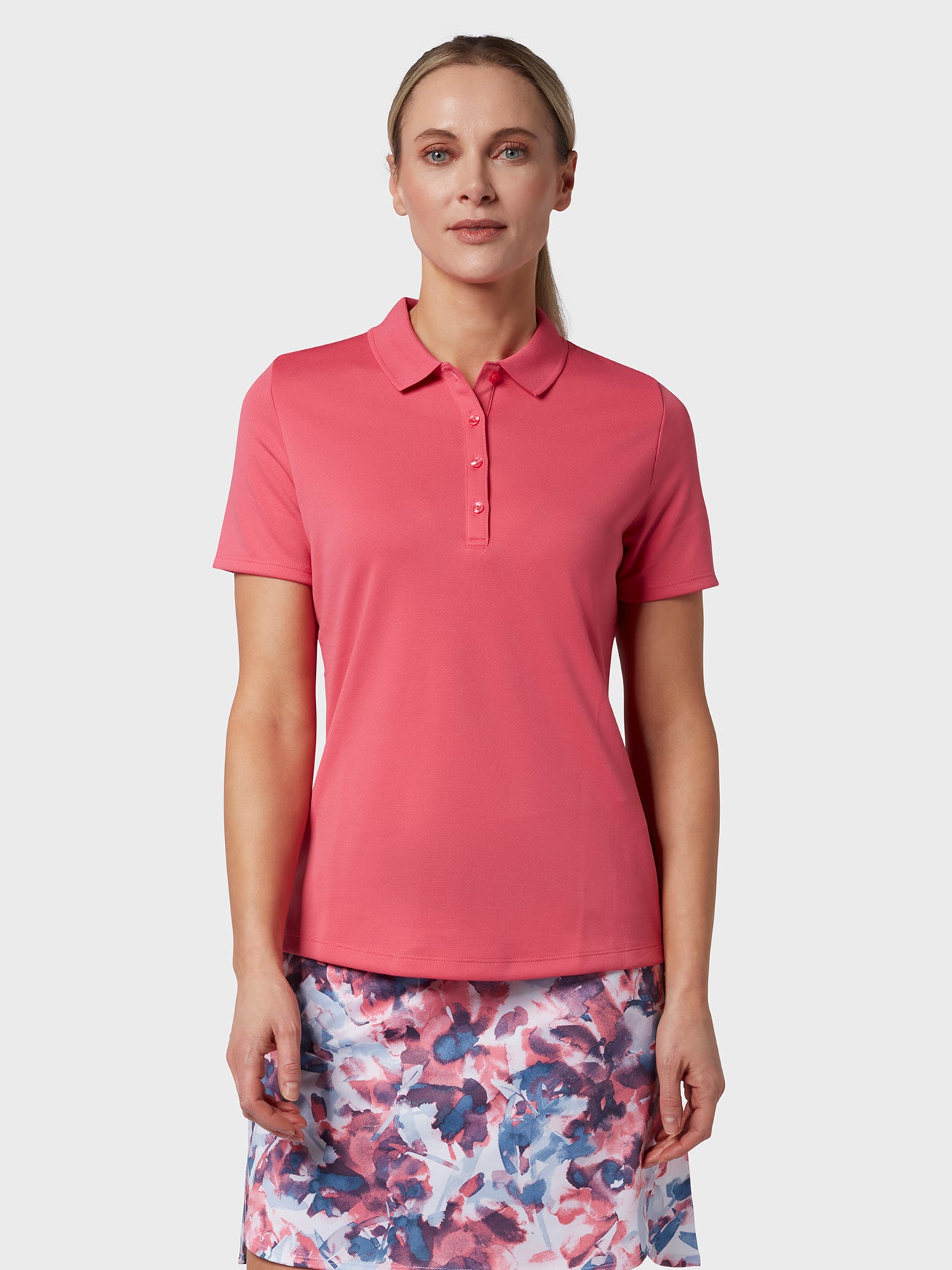 View Swing Tech Womens Polo In Fruit Dove information