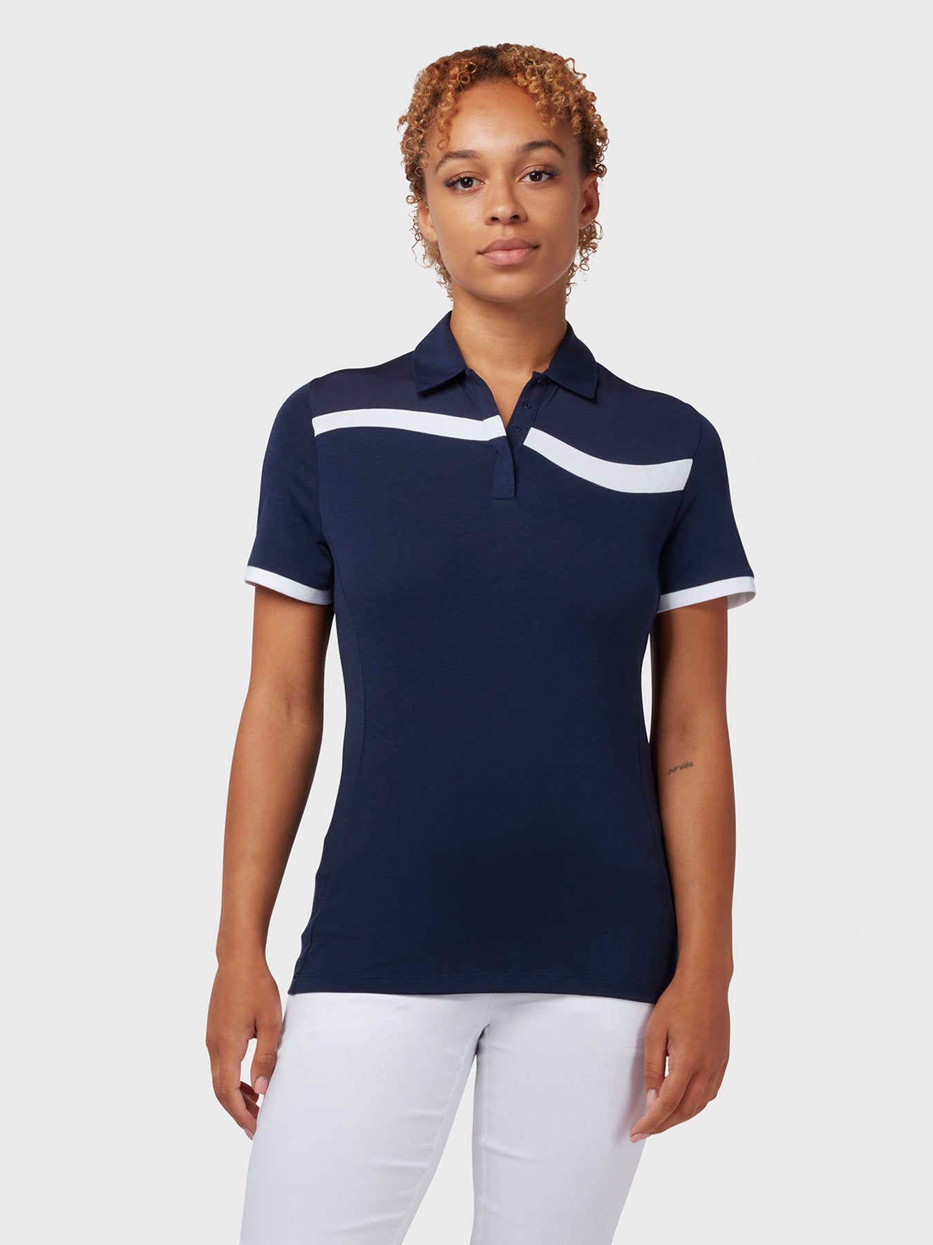 View Colour Block Womens Polo In Peacoat Peacoat M information