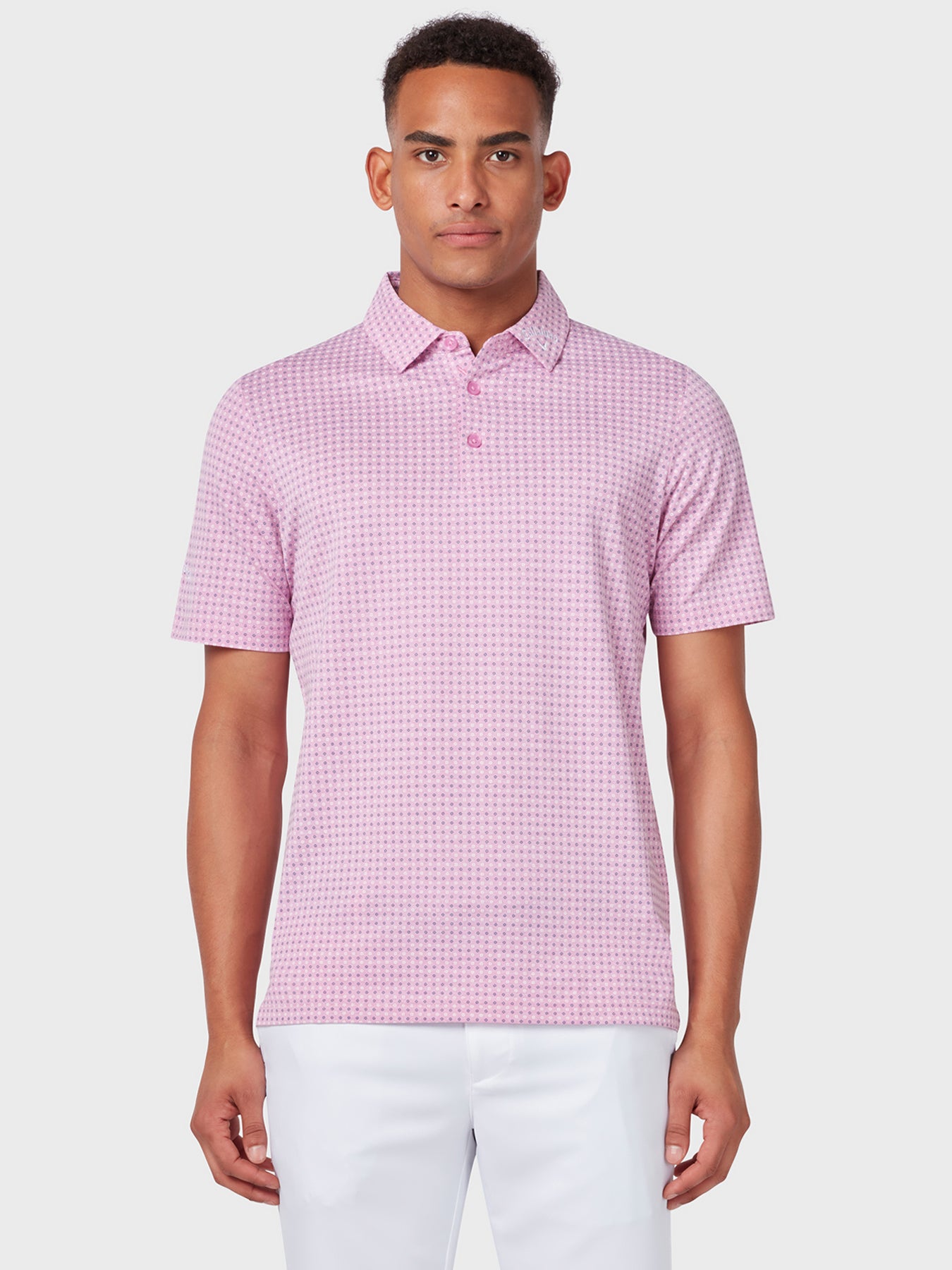 View Soft Touch Micro Print Polo In Pink Sunset Heather Pink Sunset Heather XXXL information