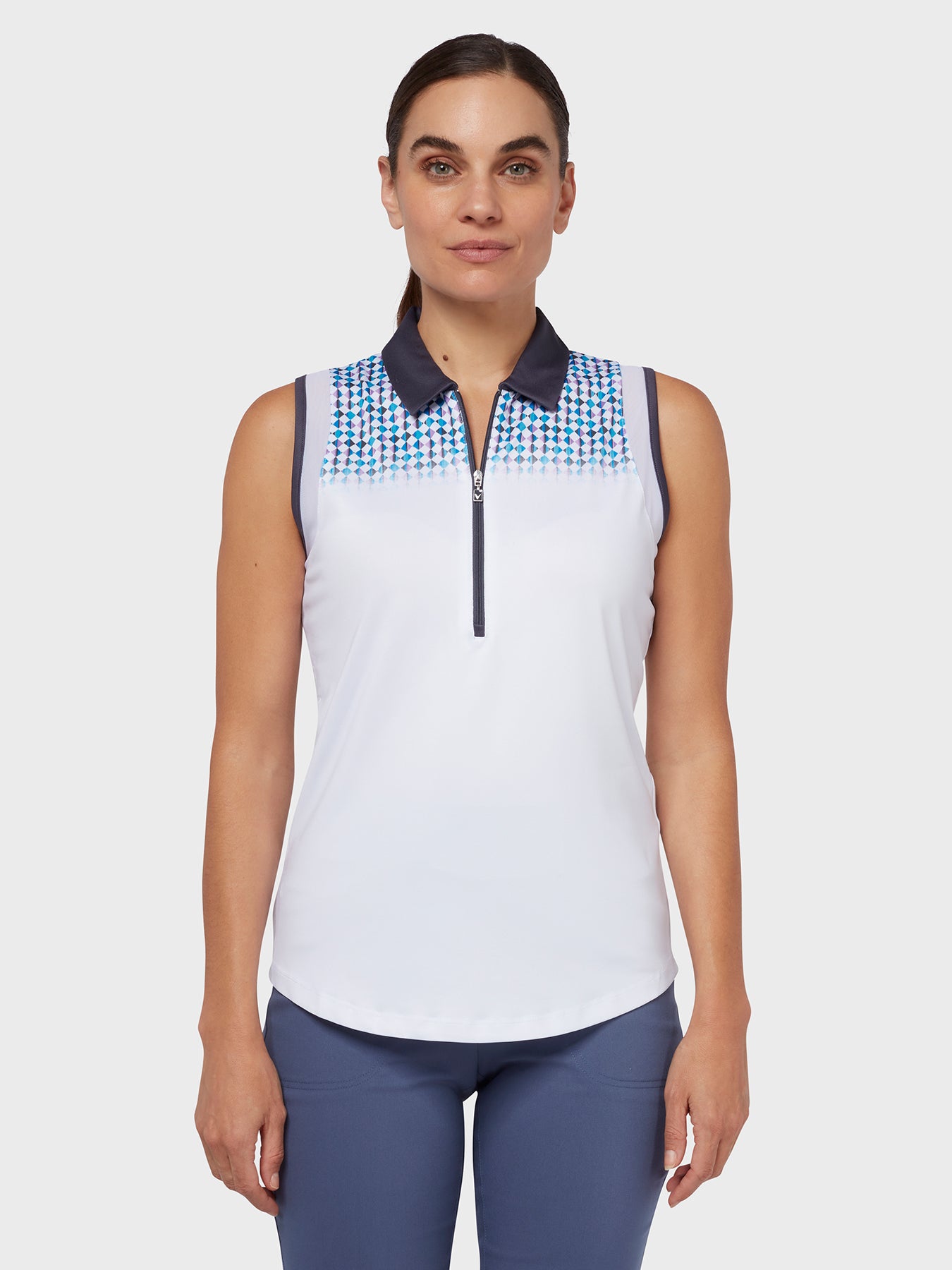 View Engineered Evanescent Geo Womens Polo In Brilliant White information