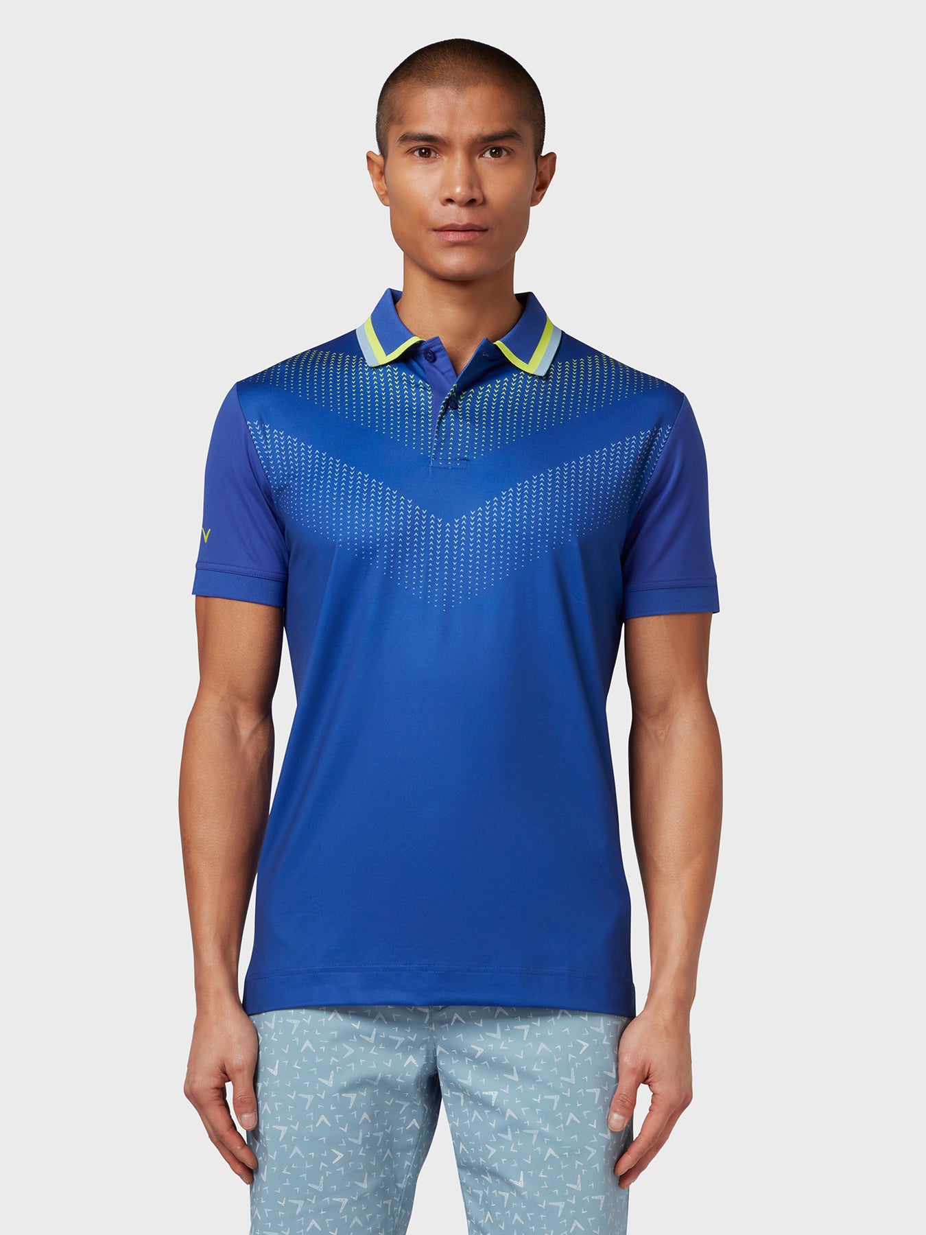 View X Series Ombre Chev Print Polo In Clematis Blue information