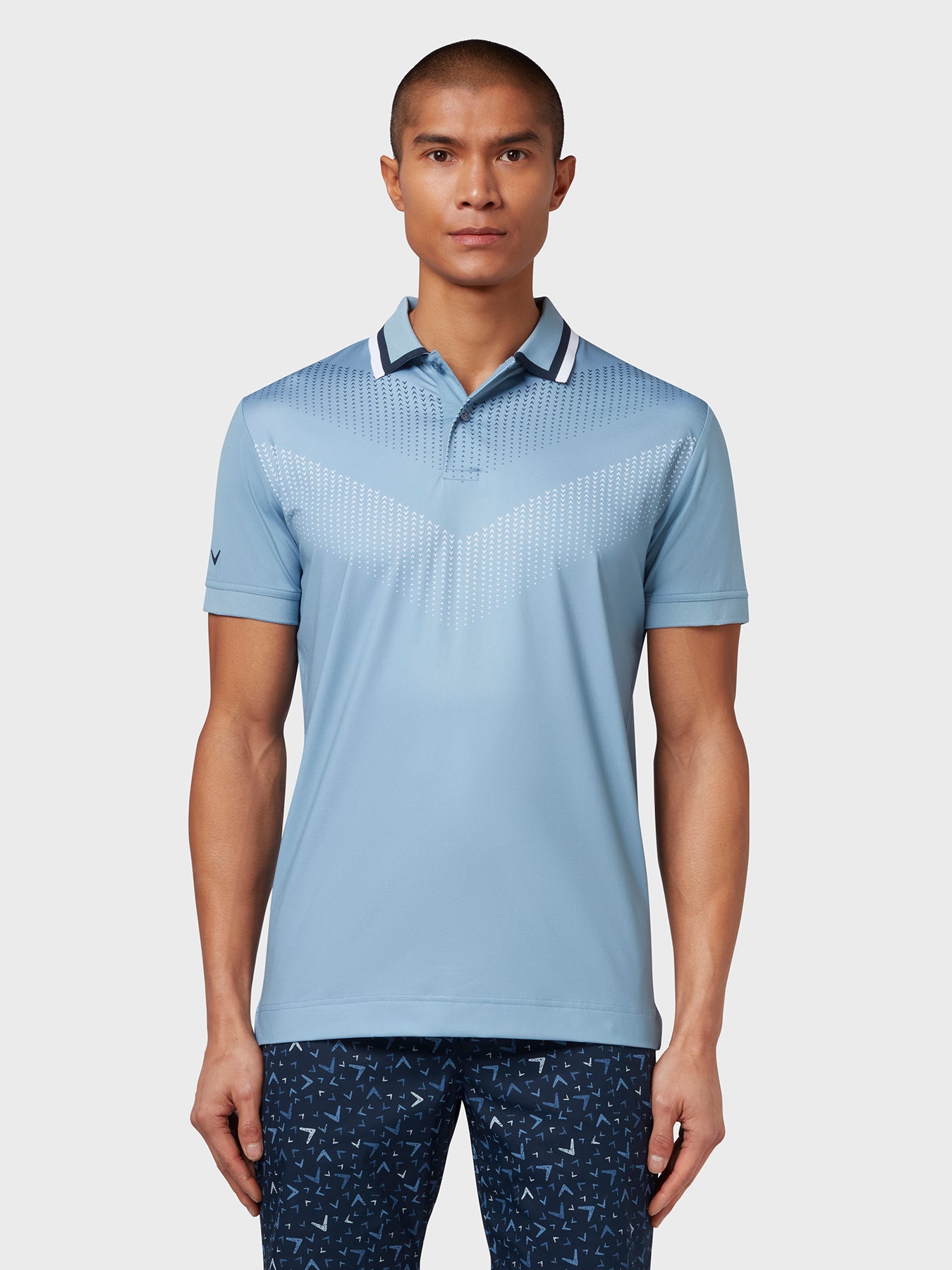 View X Series Ombre Chev Print Polo In Faded Denim Faded Denim XXL information