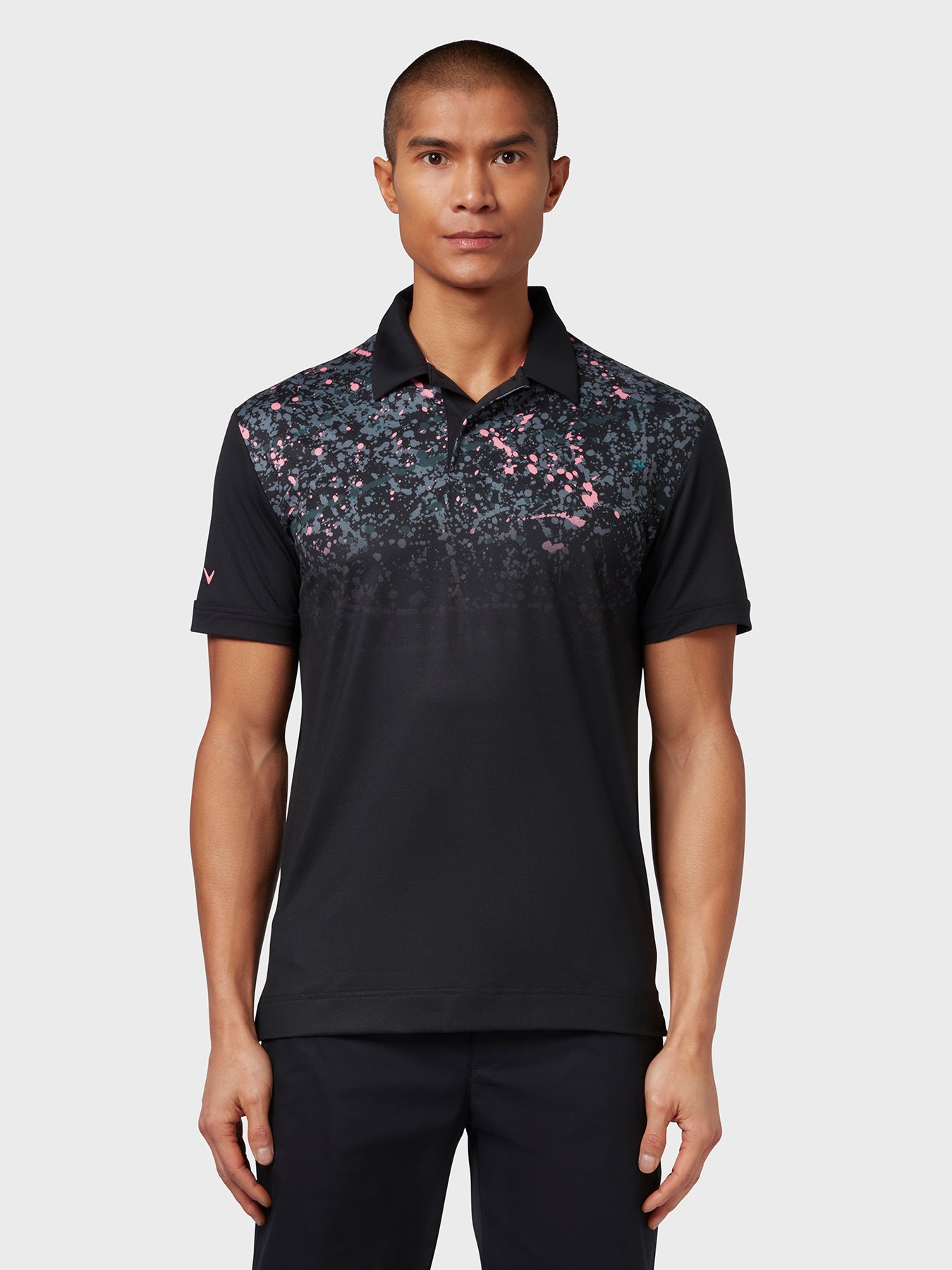 View X Series Splatter Paint Ombre Polo In Caviar Caviar XXL information