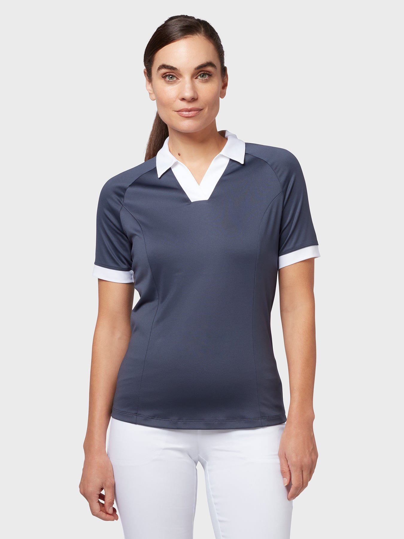 View VPlacket Colourblock Womens Polo In Odyssey Gray Odyssey Gray M information