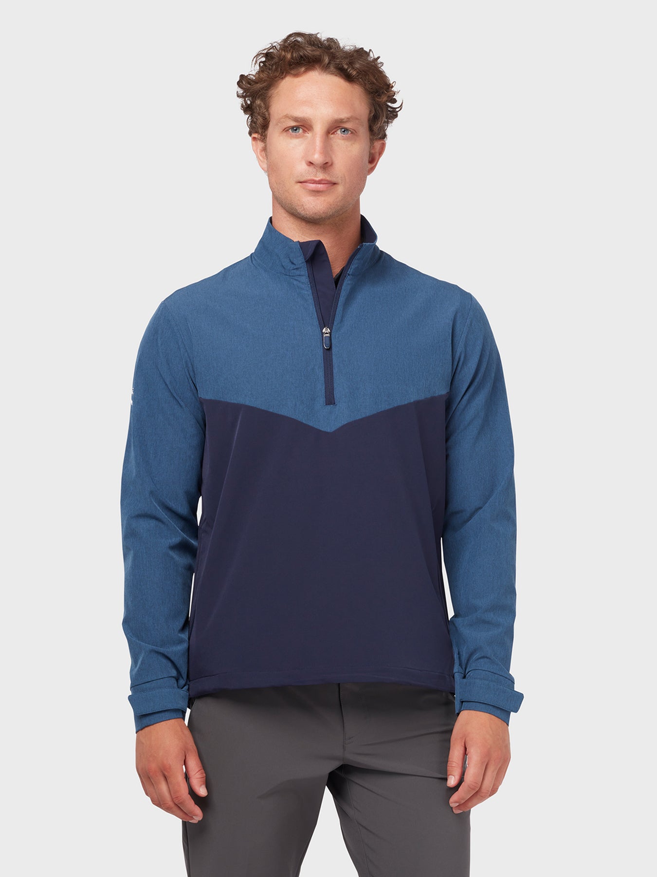 View Heathered Quarter Zip Windbreaker In Dark Moody Blue Heather information