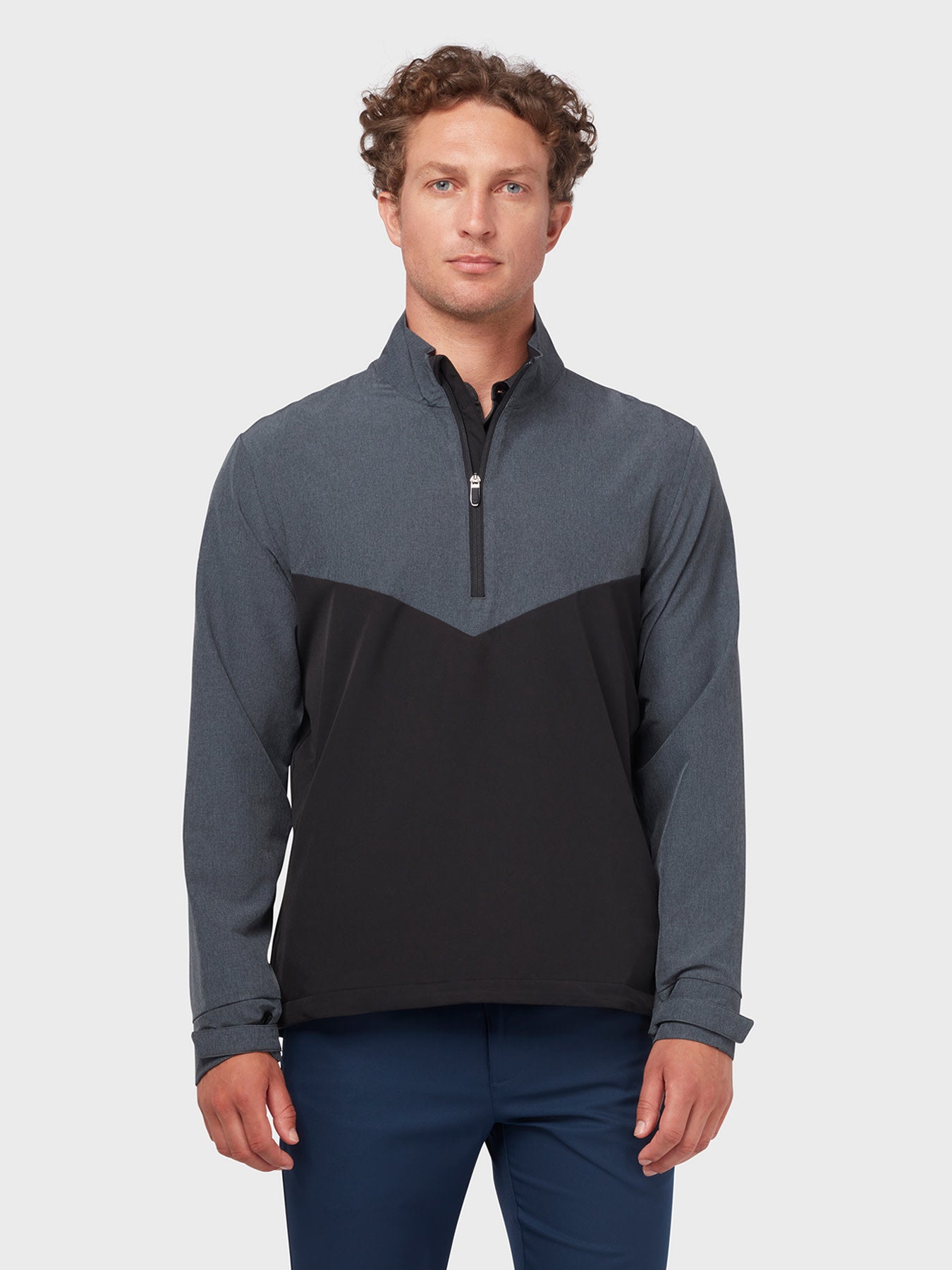 View Heathered Quarter Zip Windbreaker In Caviar Shade Heather information