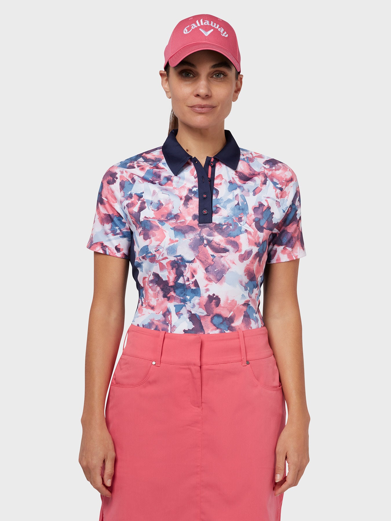 View Floral Womens Polo In Fruit Dove Fruit Dove XS information