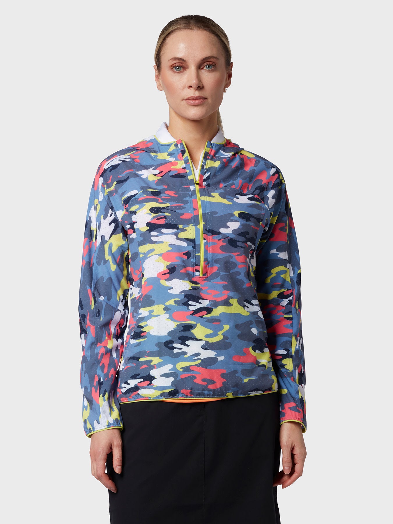 View Womens 12 Zip Camo Hoodie In Peacoat information