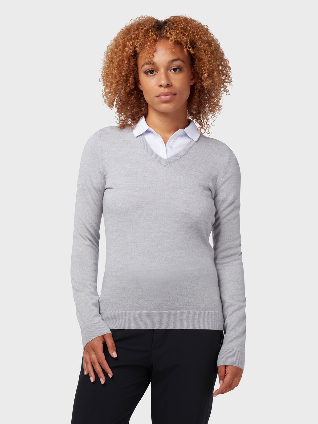 View Womens VNeck Merino Sweater In Pearl Blue Heather Pearl Blue Heather XS information