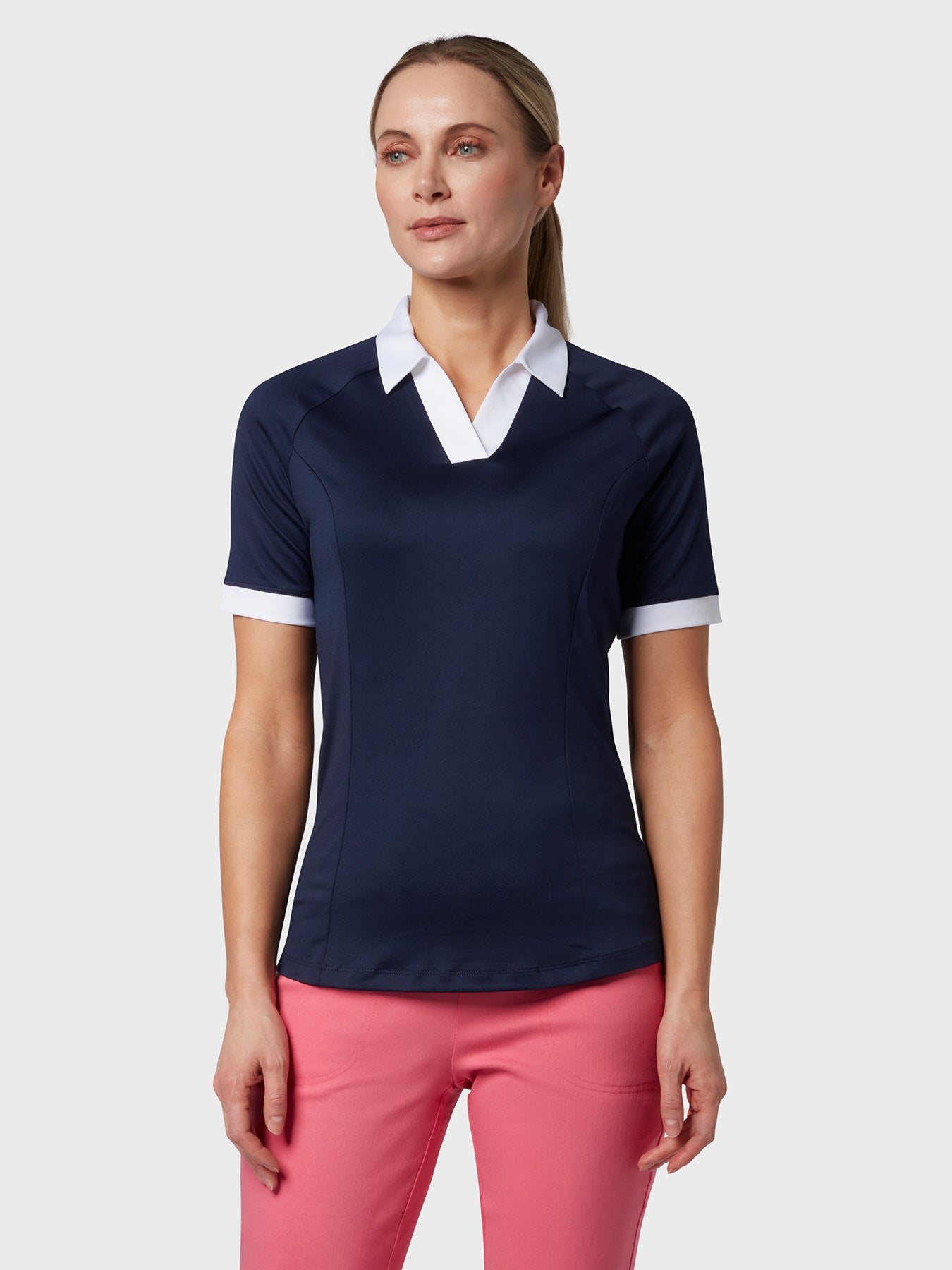 View VPlacket Colourblock Womens Polo In Peacoat information