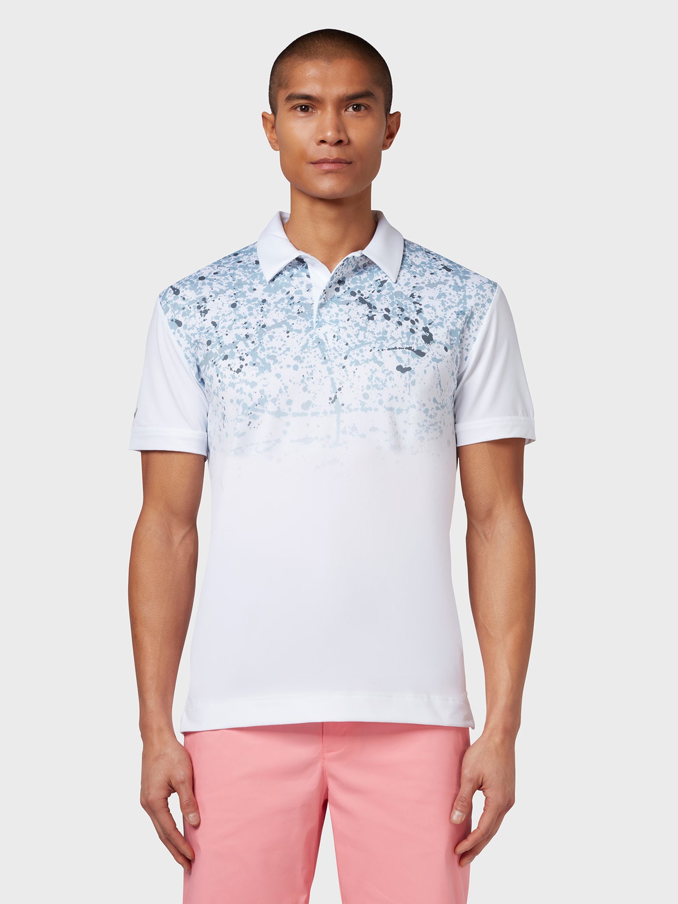 View X Series Splatter Paint Ombre Polo In Bright White Bright White XS information