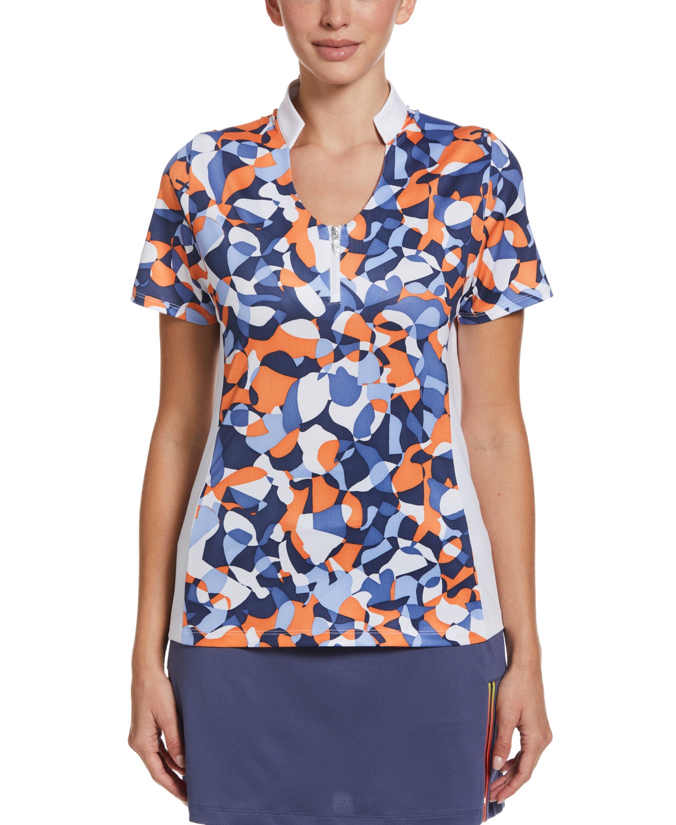 View Abstract Floral VNeck Womens Polo Top In Blue Indigo information