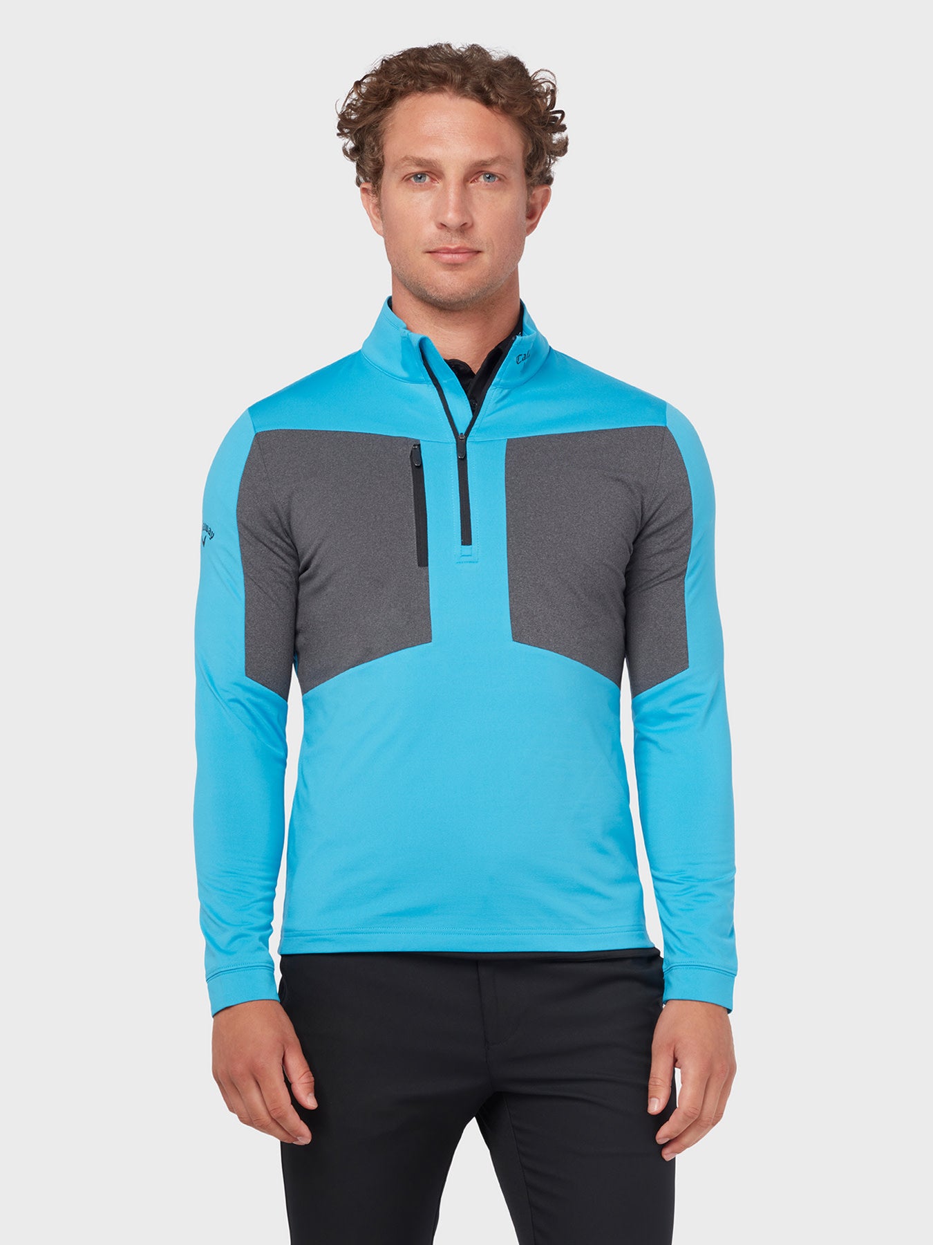 View Aquapel Quarter Zip Mixed Media Sweatshirt In Malibu BlueCaviar information