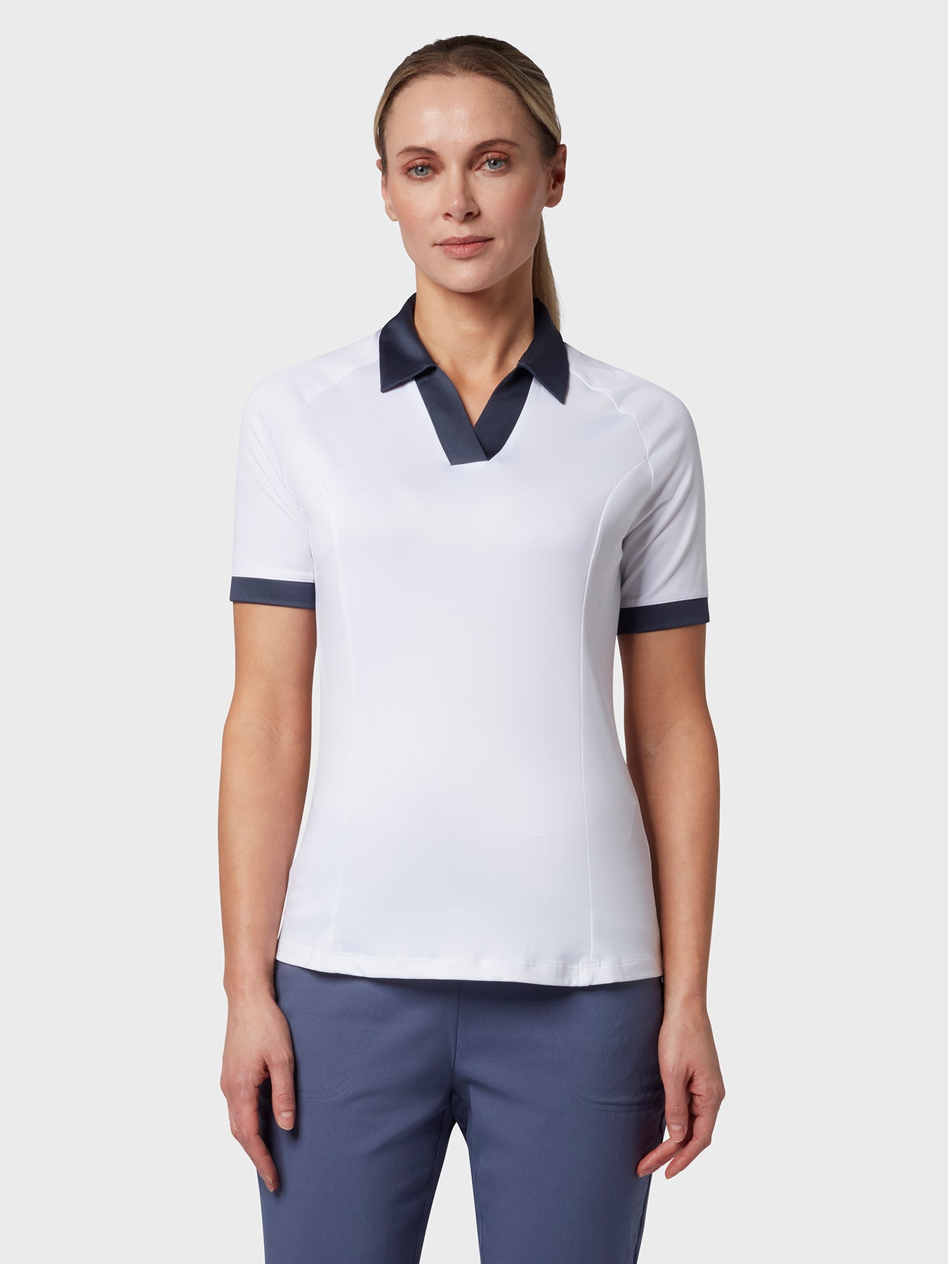 View VPlacket Colourblock Womens Polo In Brilliant White Brilliant White XS information