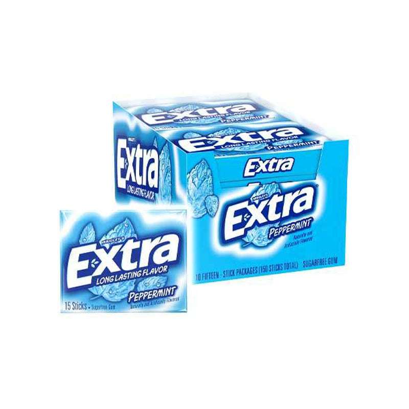 Extra Gum Peppermint Chewing Gum, 15 Pieces (Pack of 10)