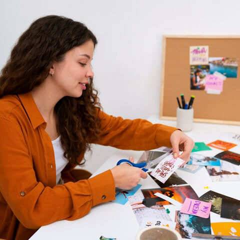 Female creative entrepreneur making her business vision board