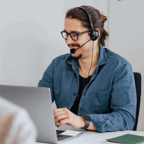 Man with microphone headset on