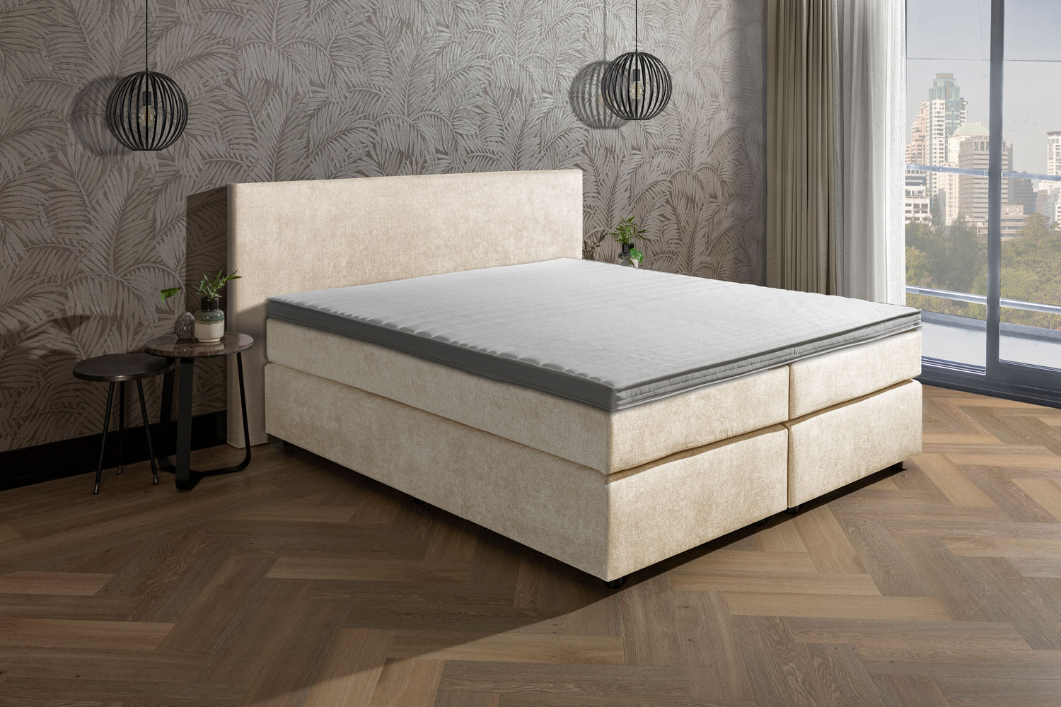 Beven Kleren Romanschrijver Van der Valk luxury bed + gestoffeerd matras + topper + achterwand
