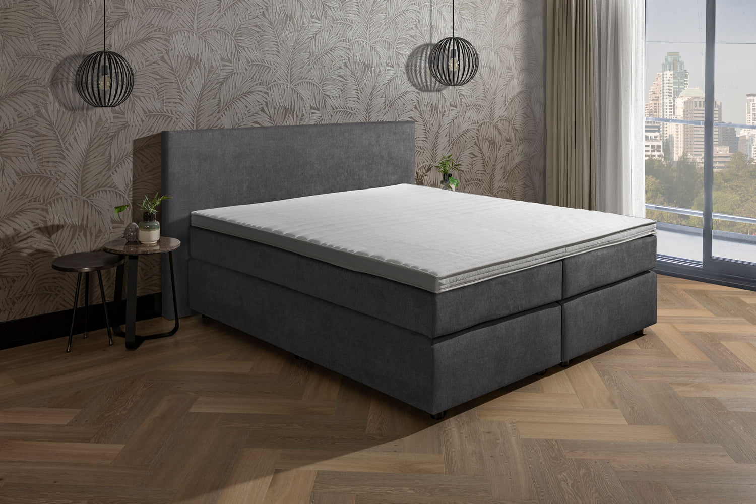 Beven Kleren Romanschrijver Van der Valk luxury bed + gestoffeerd matras + topper + achterwand