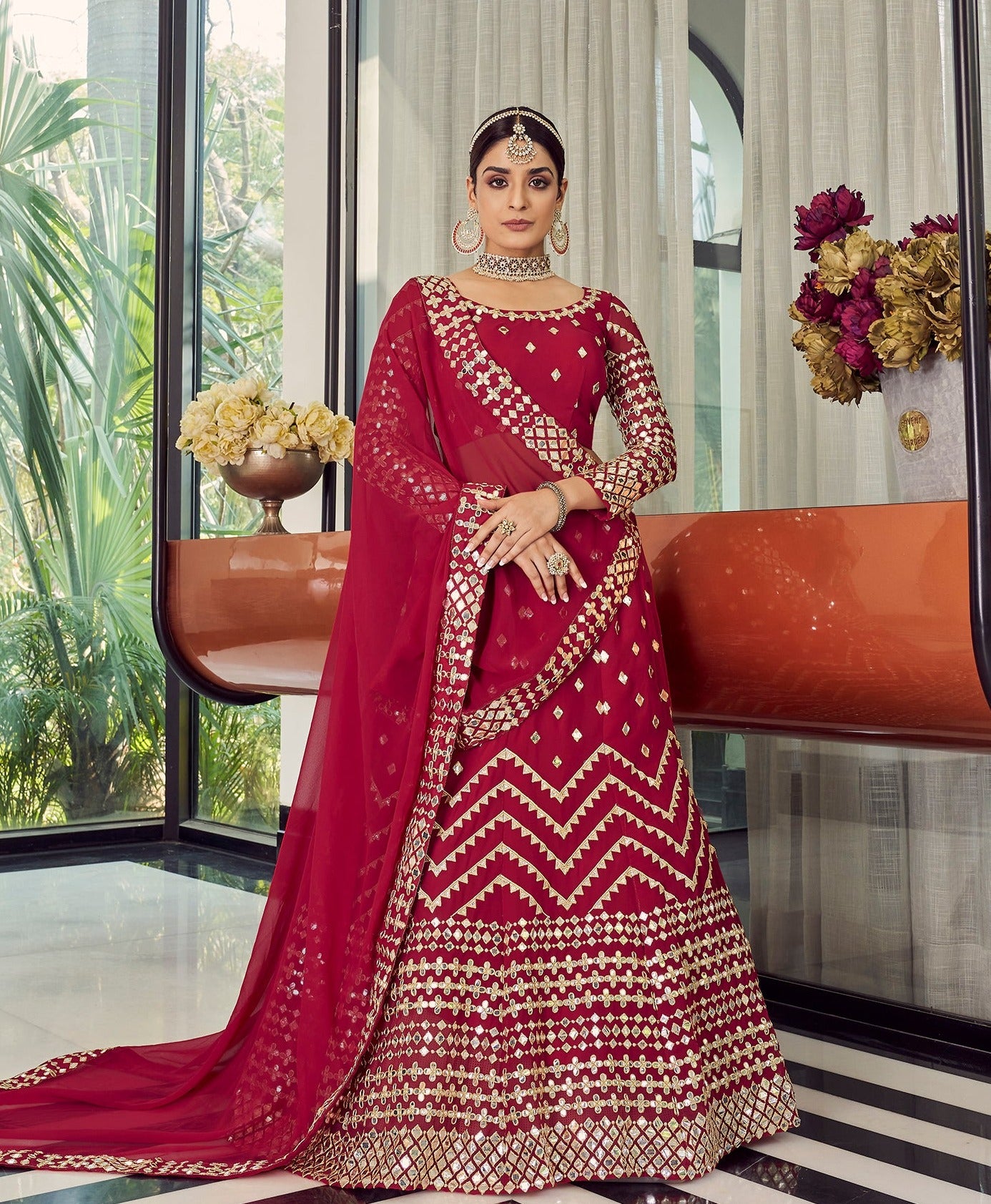 Buy Red Satin Silk Lehenga Choli Embroidery and Zari Work Net Embroidery  Fancy Border Work Dupatta Fo Women , Wedding Lehenga Choli for Girl Online  in India - Etsy