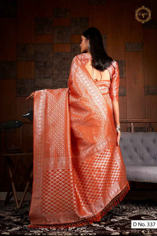 Traditional look cream color pure lichi silk banarasi saree – Joshindia