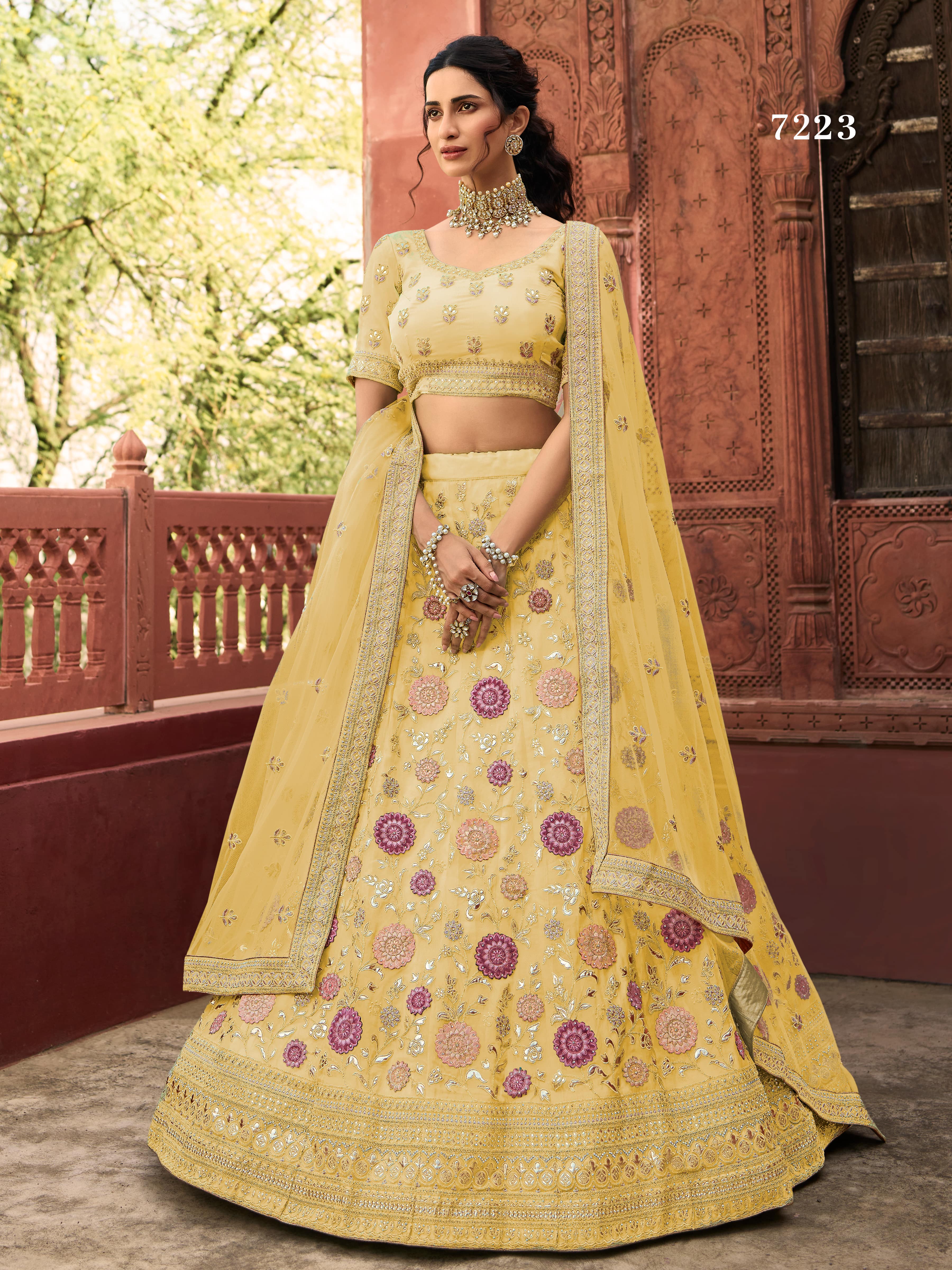 Party Wear Pink and Light Yellow Cotton Silk Lehenga Choli, 2.25, 15-45 at  Rs 2890 in Surat