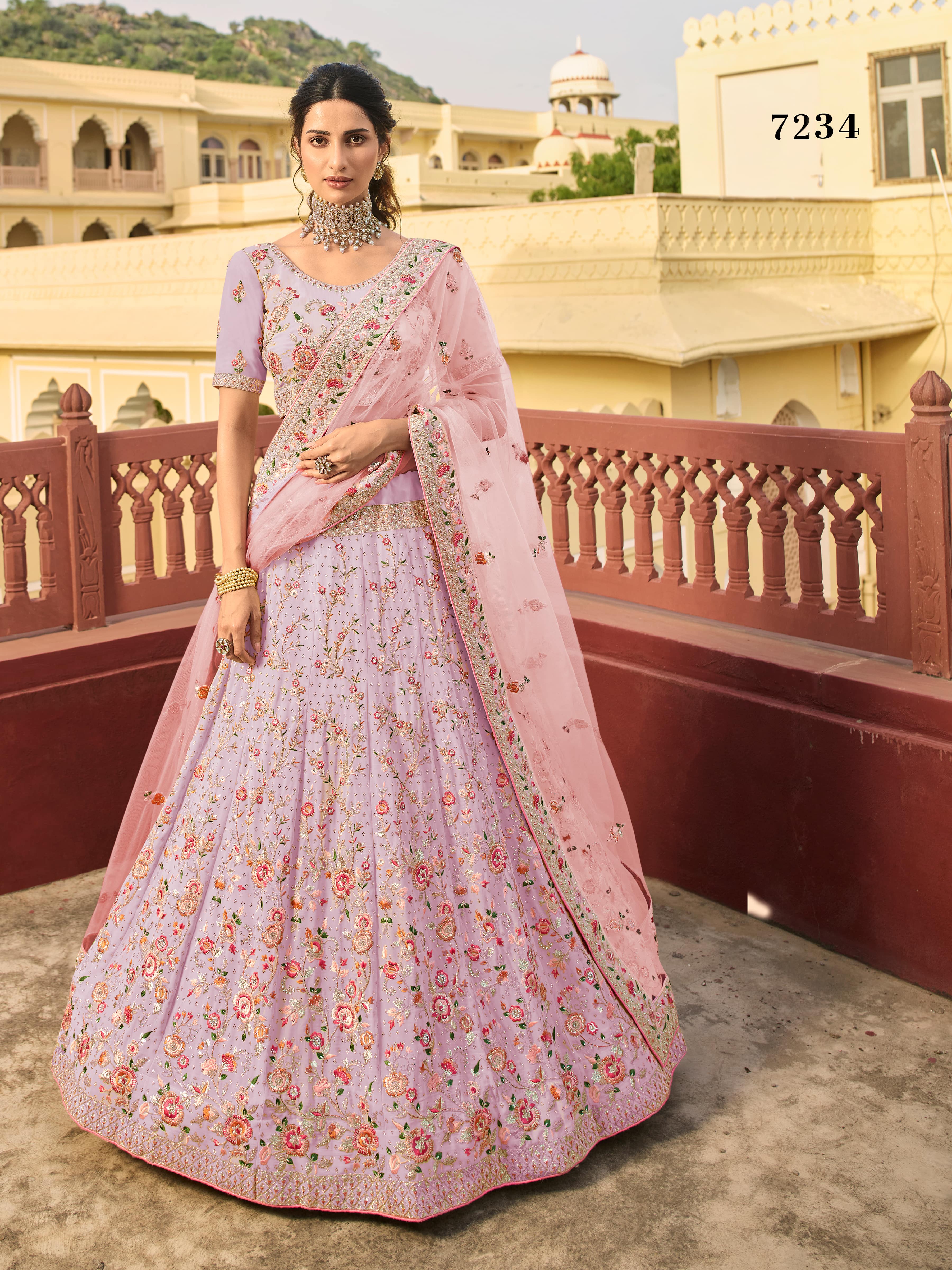 Designer Embroidered Semi Stitched Pink Lehenga Choli