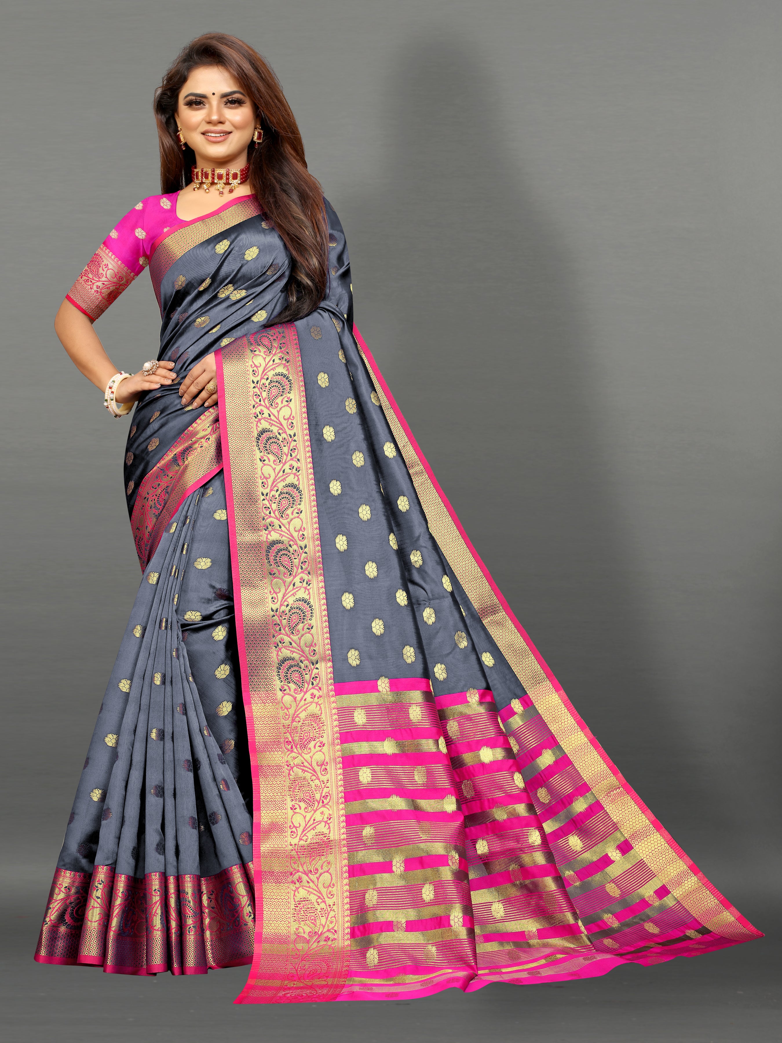 Cerulean Blue And Pink Printed Patola Silk Saree | Kolour