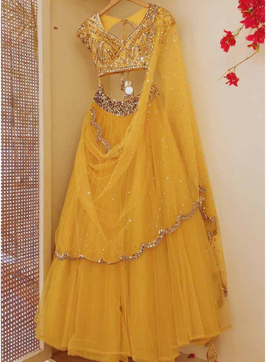 Yellow color designer ruffle lehenga choli – Joshindia