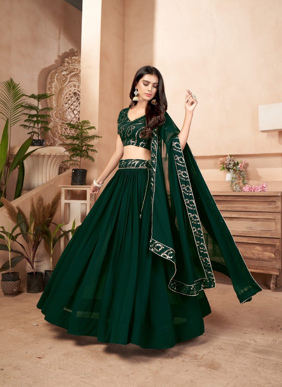 Bottle Green Color Lehenga Choli With Heavy Embroidery Work, Rs 3999.00 |  ID: 25876917430