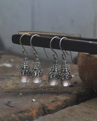 rose quartz earrings in silver