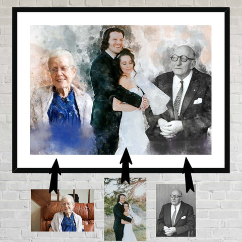 Create a memorial painting combining several photos together