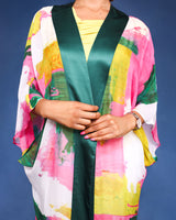 Pink and Two Greens Trim Kimono Robe