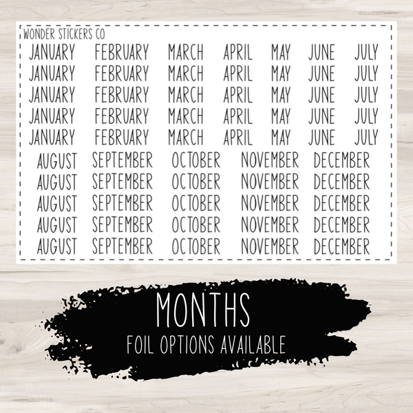 Months Of The Year Foil Stickers
