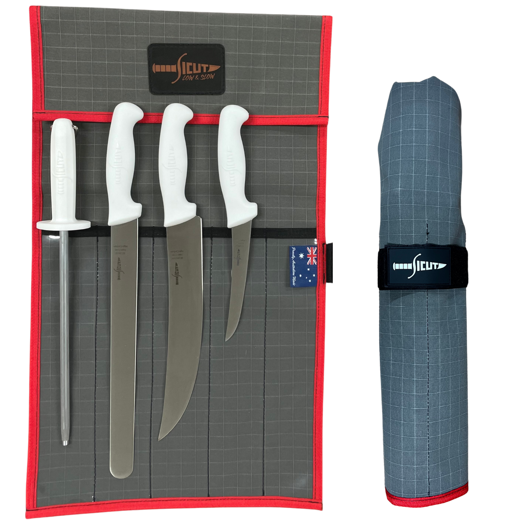 SICUT 5 Piece Butchers Knife Package - White Handle