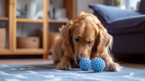 photo of a dog playing with a mentally stimulating toy