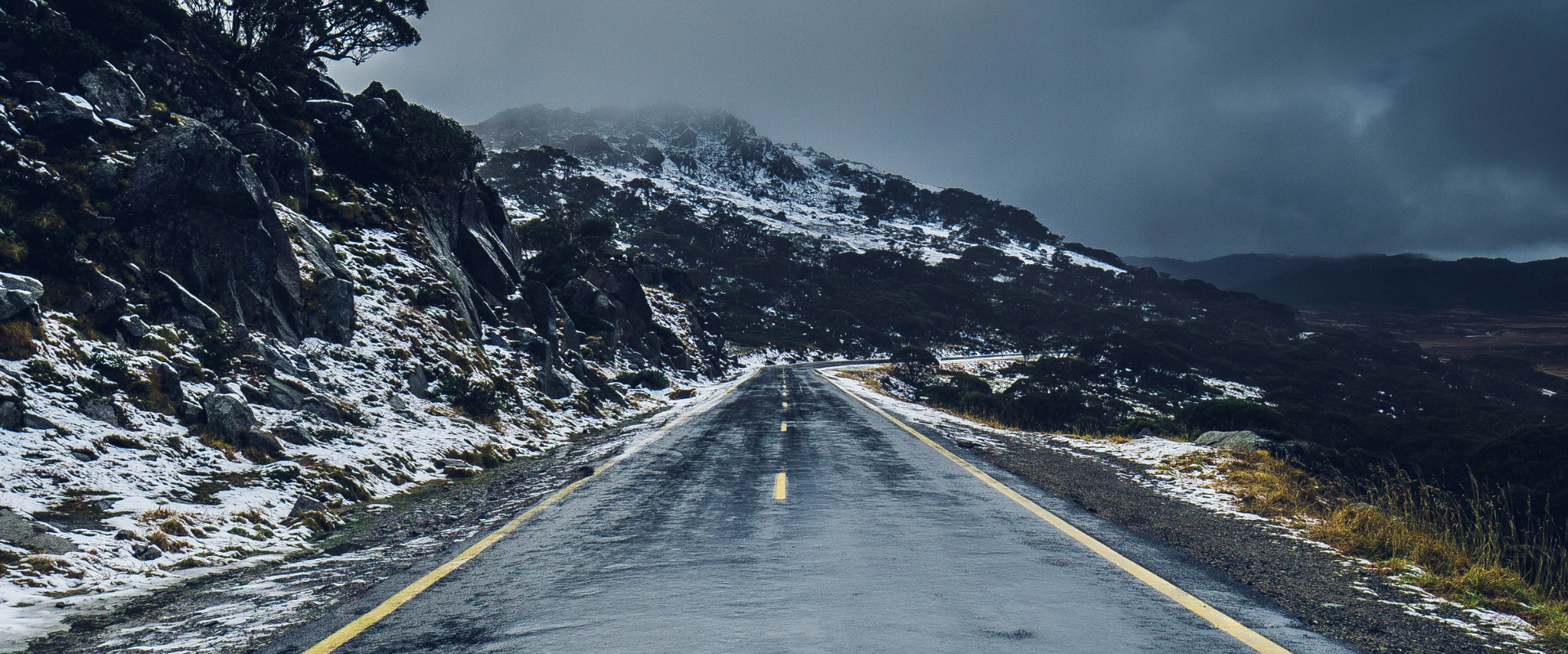 Driving, road, winter, mountain, snow