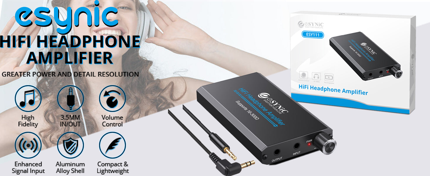 eSynic Professional 16-300Ω Headphone Amplifier,HiFi Earphone Amp 3.5mm