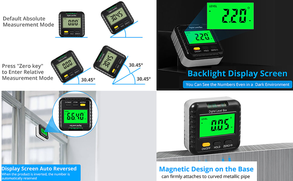 eSynic Professional Backlight Digital Level Angle Gauge