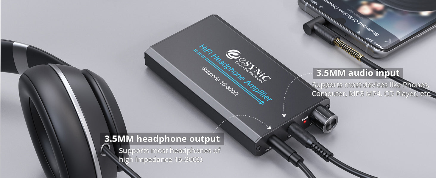 eSynic Professional 16-300Ω Headphone Amplifier,HiFi Earphone Amp 3.5mm