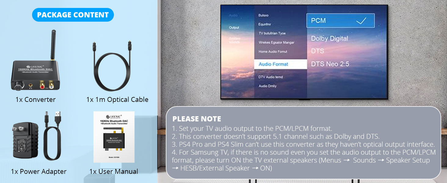 eSynic 192 kHz DAC with Bluetooth 5.0 TV Transmitter