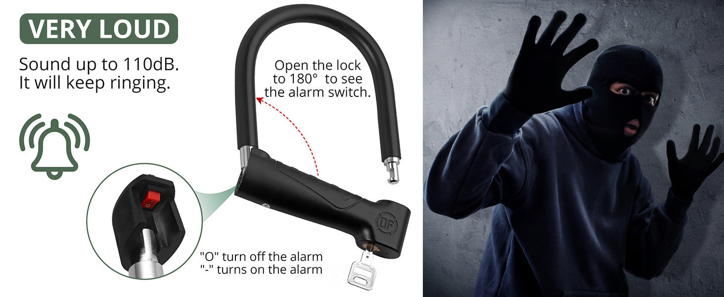 Bike U Lock Alarm,19mm Heavy Duty Anti Theft Bike U-Lock