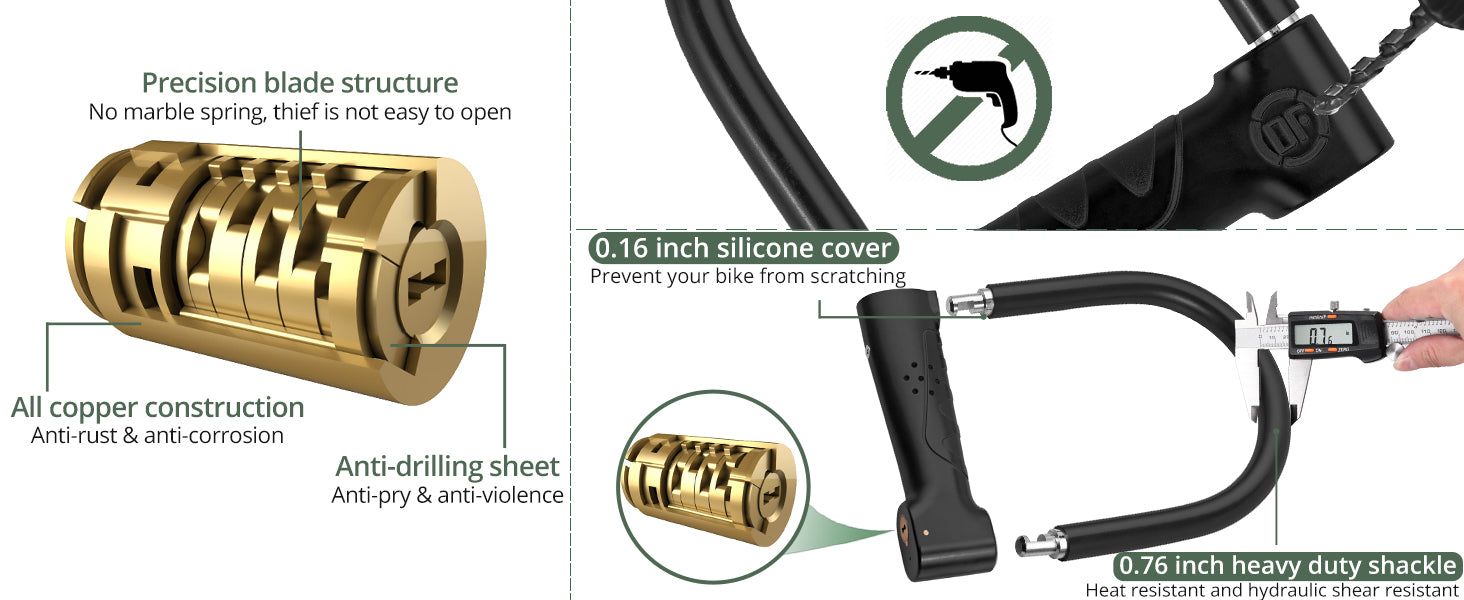 Bike U Lock Alarm,19mm Heavy Duty Anti Theft Bike U-Lock