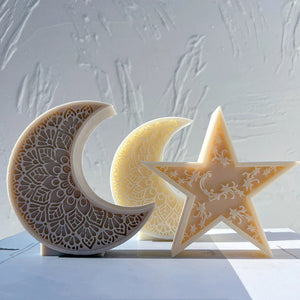 Mandala Crescent Moon and Star Candle Mold - Candles Molds - Crescent Moon Mold