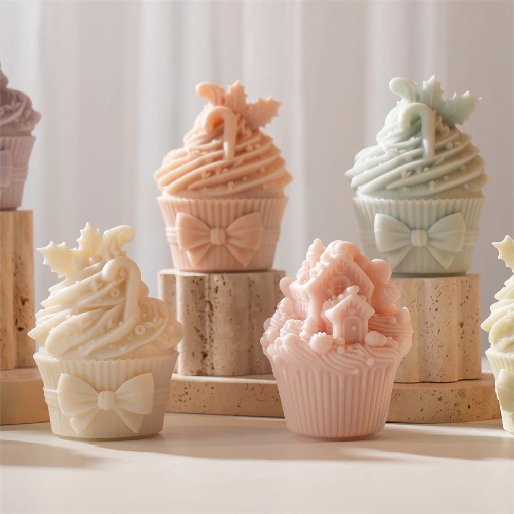 Christmas Cupcake Snow House & Poinsettia Silicone Candle Mold