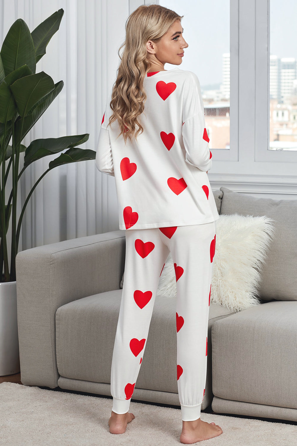 Valentine's Day Love Heart Print Long Sleeves Two-piece Loungewear,Valentine's Day Love Heart Print Long Sleeves Two-piece Loungewear, Lounge Sets, Wholesale Lounge Sets, Affordable Lounge Sets