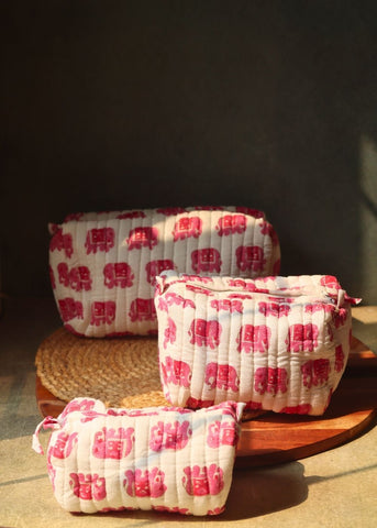 handmade pink ele toiletry bag