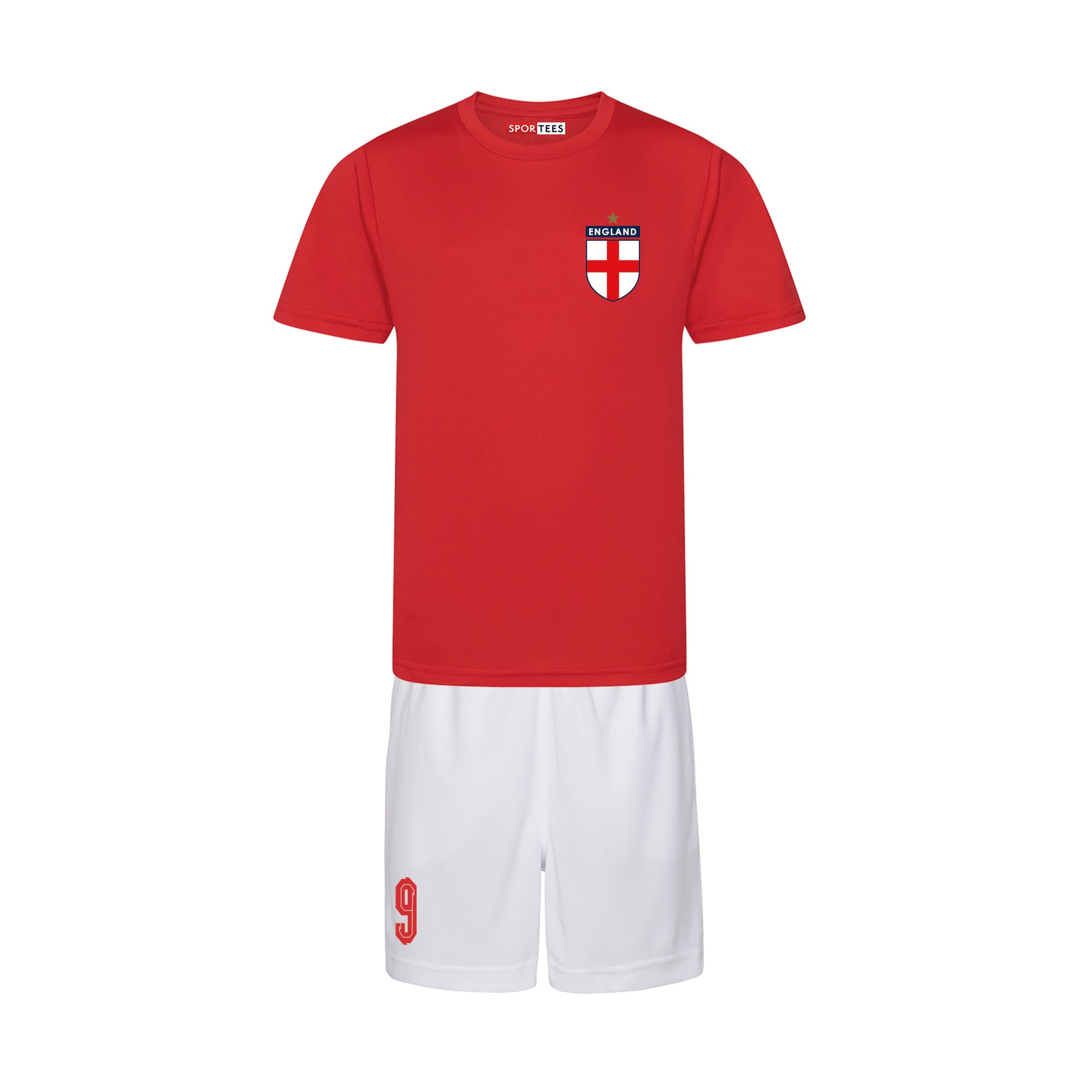 Personalised England Style Red and White Away Kit Bundle With Socks and Ba